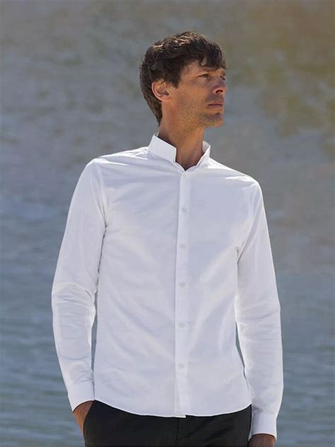 Chemise à col inversé en popeline de coton blanc 